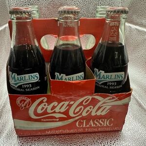 Collectable 1993 6 Coca Cola Classic Glass Bottles - Marlins Inaugural Season